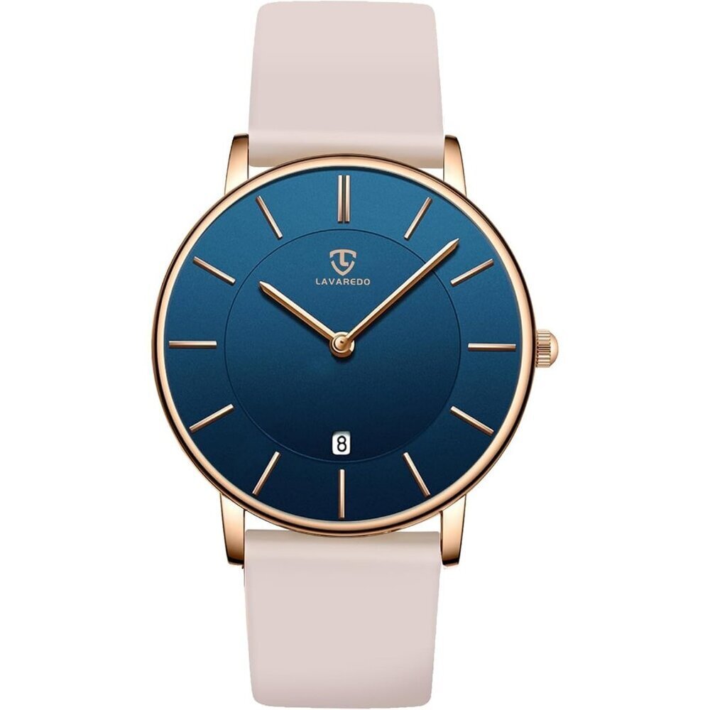 Men's Nude-Blue Leather Strap Analog Minimal Simple Stylish Buckle Wrist Watch